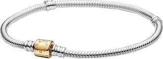 Pandora Moments 14k Gold Two-tone Barrel Clasp Snake Chain Bracelet