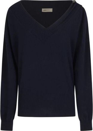 Alberta Ferretti Luxe Cashmere Sweaters - Dames - V-hals truien - Blauw - 2XL - Kasjmier - Truien & Vesten