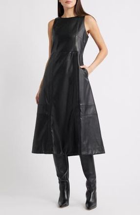 Halogen Structured Faux Leather Midi Dress in Rich Black 060 at Nordstrom Rack, Size Small