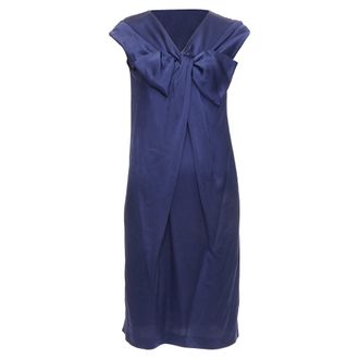 Alberta Ferretti silk bow detail cap sleeve v neck dress