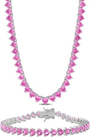 Mimi & Max 43 1/2ct TGW Created Pink Sapphire Tennis Jewelry Set Sterling Silver