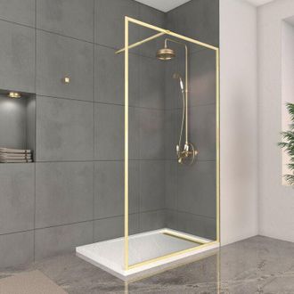 Aurlane Mampara De Ducha 120x200cm Acabado Oro Cepillado + Plato De Ducha Blanco Efecto Piedra 120x80x4cm