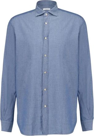 Boglioli Blauwe Slub Katoenen Overhemd - Heren - Casual Overhemden - Blauw - 3XL - Katoen - Overhemden