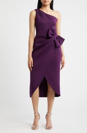 Eliza J Bow One-Shoulder Cocktail Dress in Eggplant at Nordstrom, Size 14