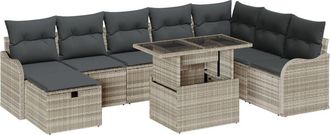 vidaXL Vidaxl - Garden Sofa Set with Cushion 9 pcs Light grey Poly rattan