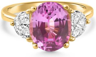 Pompeii3 4.89Ct Pink Sapphire & Half Moon Diamond Ring 14k Yellow Gold Lab Grown