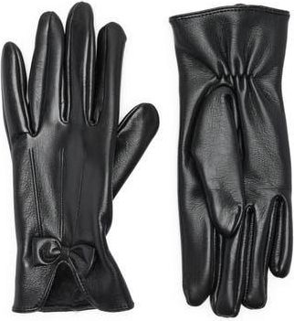 Nine West Center Bow Faux Leather Gloves in Black at Nordstrom Rack, Size Medium