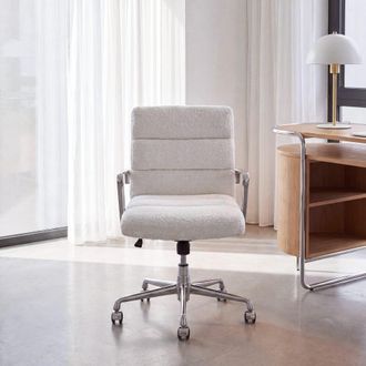 Maisons du monde Silla de escritorio regulable de tejido de poli&eacute;ster borreguito beige y aluminio