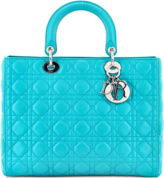 Dior Lady Dior Bag Cannage Quilt Lambskin Large tote bag - Blauw