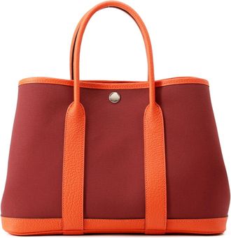 Herm&egrave;s Garden Orange Poppy Rouge Grenat Toile H Negonda Leather Tote Bag (Pre-Owned)