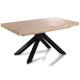 Mathi Design Mesa de comedor extensible de madera y acero negro L160cm