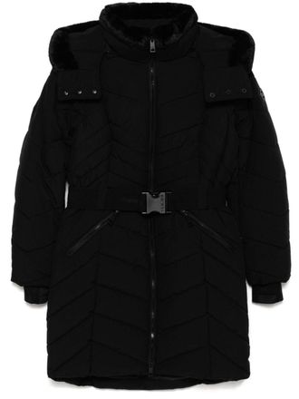 Michael Michael Kors Chevron 3/4 belted scuba coat - women - Polyester/Polyester/Spandex/Elastane/Polyester - S - Black