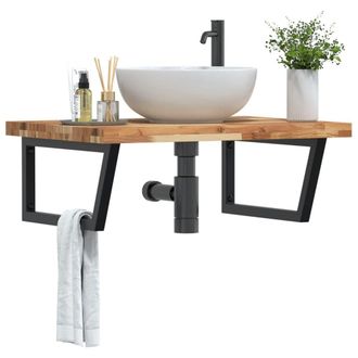Berkfield Home Basin Shelf Wall Mounted Steel & Solid Wood Acacia in Brown