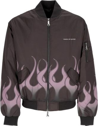 Vision Of Super Flames Bomberjack Zwart/Paars - Heren - Bomber jackets - Bruin - L - Polyester - Jassen