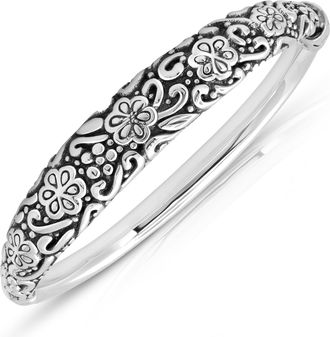 MAX + STONE 925 Sterling Silver 7 Inch Floral Filigree Bracelets with Hinged Clasp