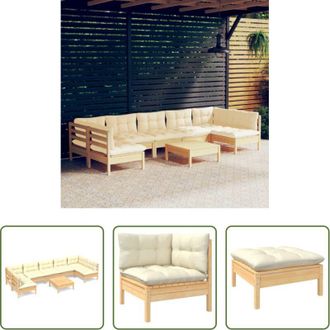 vidaXL Divani da esterno - Set Divani da Giardino 8 pz con Cuscini Crema in Massello di Pino