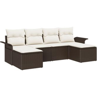 vidaXL Vidaxl - Conjunto De Sof&aacute; De Jard&iacute;n Con Coj&iacute;n 6 Pcs Marr&oacute;n Polirat&aacute;n