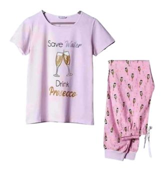 Generic Pink Prosecco Pyjama Set (Size Extra Large UK 20-22)