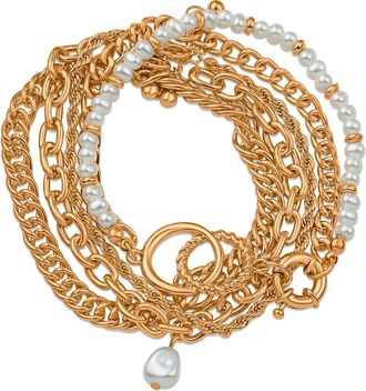 Jardin Imitation Pearl Mixed Chain Layered Bracelet in White/Gold at Nordstrom Rack