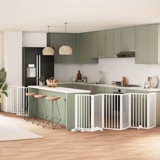 vidaXL Puerta De Perros Plegable 12 Paneles Madera &Aacute;lamo Blanca 600 Cm Vidaxl