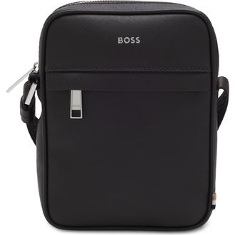 HUGO BOSS Zair Bonded Leather North/South Crossbody Bag in Darkest Brown at Nordstrom