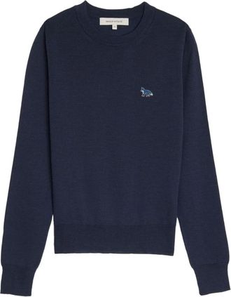 Maison Kitsun&eacute; Blue Fox Motif Sweater - Dames - Sweatshirts - Blauw - XS - Wol - Hoodies & sweatvesten