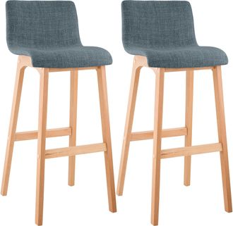 Clp Juego De 2 Taburetes De Bar Hover, Asiento De Tela, Patas De Madera De Haya Natural Azul