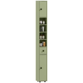 Kleankin Slim Bathroom Cabinet - Toilet Roll Storage W/ Open Shelves - Green | TJ Hughes