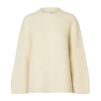 Selected Alpaca Gebreide Trui - Dames - Ronde hals truien - Beige - XL - Nylon - Truien & Vesten