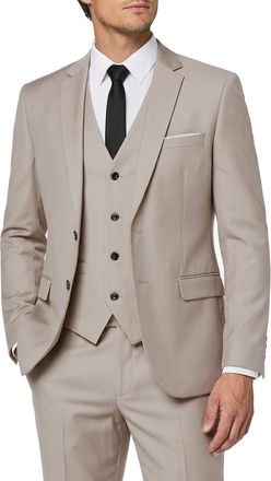 Mys Mens 3 Piece Slim Fit Suit Set with Tie, 2 Button Blazer Jacket Vest & Pants, Business Wedding Party Prom Suit for Men, Beige, L