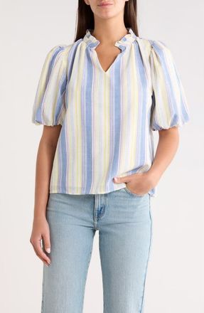 Sugarlips Vexie Stripe Gretna Puff Sleeve Top in Blue-Multi at Nordstrom, Size X-Small