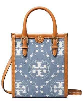 Tory Burch T Monogram Denim & Leather Mini N/S Tote