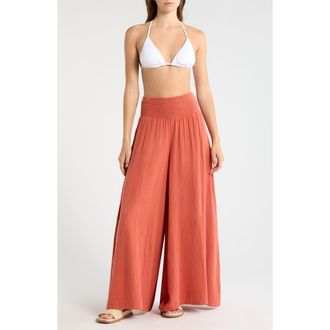Elan Smocked Waist Cover-Up Palazzo Pants in Cayenne at Nordstrom, Size X-Small