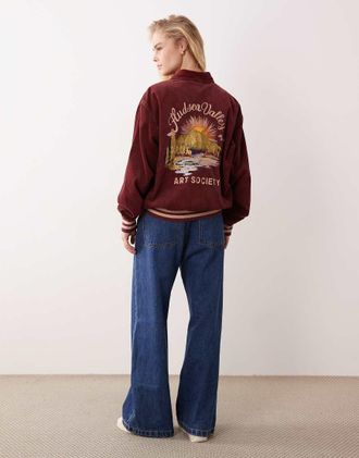 Polo Ralph Lauren Giacca bomber in velluto a coste con fodera rosso slavato ricamata sul retro