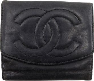 Chanel Black Leather Wallet (Bi-Fold) (Pre-Owned)