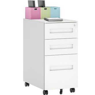 Vinsetto Vinsetto - Lockable Mobile Filing Cabinet w/ 3 Drawers 30 x 43.5 x 60 cm White