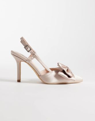 Be Mine Anica - Scarpe con tacco e cinturino posteriore in raso cipria con fiocco-Rosa