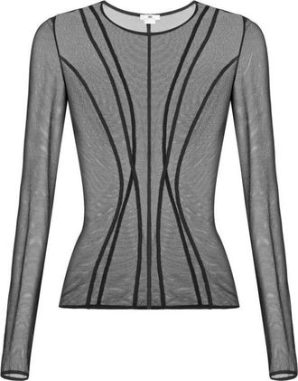 Elisabetta Franchi Overhemden, Dames, Zwart, M, Tule, Tulle Top met Bustieruitsnijdingen