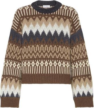 Brunello Cucinelli Dazzling mountain jacquard sweater in Brown at Nordstrom, Size Medium Eu