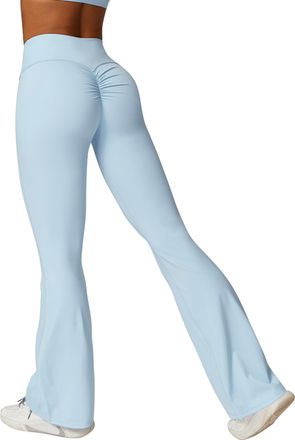 Feoya Womens Yoga Flared Leggings Butt Lifting Flare Pants High Waisted Tummy Control Leggings Bootcut Ruched Scrunch Bums Legging Gym Sport Workout Wide Le