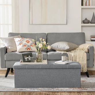 Songmics Puff almacenaje plegable de 38 x 110 x 38 cm de color gris claro