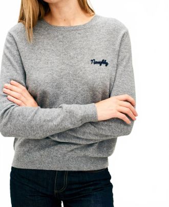JUMPER 1234 Cashmere Naughty Crew Sweater In Mid Grey And Navy