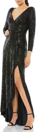 Mac Duggal Sequin Wrap Evening Gown in Black at Nordstrom, Size 10