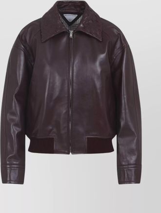 Bottega Veneta leather jacket featuring intrecciato collar