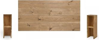 Deco Wood Pack cabecero y mesitas de madera maciza en tono envejecido 140x80cm