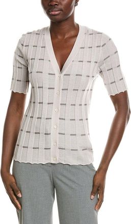 Lafayette 148 New York Plaited Ribbed Stripe Cashmere Cardigan