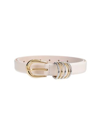 D&eacute;hanche White Hollyhock Polished Metal Leather Belt