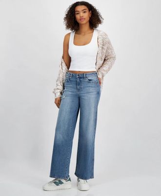 Celebrity Pink Jeans Celebrity Pink Jeans Womens Blue Denim Whiskering High Rise Wide Leg PALL125