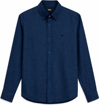 HUGO BOSS Regular Fit Button-Down Linnen Shirt - Heren - Casual Overhemden - Blauw - S - Linnen - Overhemden