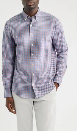 Johnnie-O Chatham Gingham Performance Shirt in Gray at Nordstrom, Size Xx-Large
